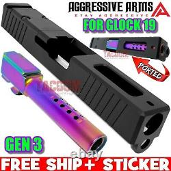 AGGRESSIVE ARMS Black PVD RMR SLIDE & RAINBOW PORTED Barrel For Glok 19 GEN 3 US