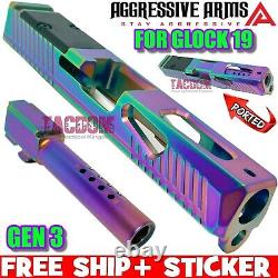 AGGRESSIVE ARMS CHAMELEON RMR SLIDE & RAINBOW PORTED Barrel For GL0CK 19 GEN 3