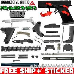 AGGRESSIVE ARMS GREY GRAY Slide + Lower Parts Kit for GL0CK 19 GEN 1 2 3 UPPER