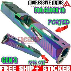 AGGRESSIVE ARMS RAINBOW PVD SLIDE For GL0CK 19 GEN 3 RMR OPTIC CUT STAINLES