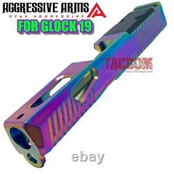 AGGRESSIVE ARMS RAINBOW PVD SLIDE For GL0CK 19 GEN 3 RMR OPTIC CUT STAINLES