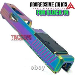 AGGRESSIVE ARMS RAINBOW PVD SLIDE For GL0CK 19 GEN 3 RMR OPTIC CUT STAINLES