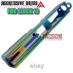 AGGRESSIVE ARMS RAINBOW PVD SLIDE For GL0CK 19 GEN 3 RMR OPTIC CUT STAINLES