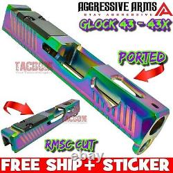 AGGRESSIVE ARMS RAINBOW PVD SLIDE For GL0CK 43 43X RMSC OPTIC CUT STAINLESS