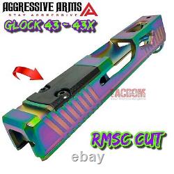 AGGRESSIVE ARMS RAINBOW PVD SLIDE For GL0CK 43 43X RMSC OPTIC CUT STAINLESS