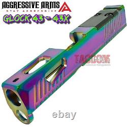 AGGRESSIVE ARMS RAINBOW PVD SLIDE For GL0CK 43 43X RMSC OPTIC CUT STAINLESS