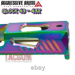 AGGRESSIVE ARMS RAINBOW PVD SLIDE For GL0CK 43 43X RMSC OPTIC CUT STAINLESS