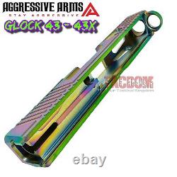 AGGRESSIVE ARMS RAINBOW PVD SLIDE For GL0CK 43 43X RMSC OPTIC CUT STAINLESS