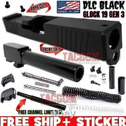 AGGRESSIVE ARMS USA RMR OPTIC CUT Slide for GL0CK 19 BLACK DLC + BARREL + PARTS