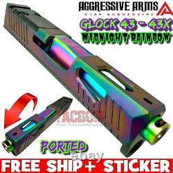 Aggressive Arms Rainbow Pvd Slide Gl0ck 43 43x -rmsc Optic Cut + Ported Barrel