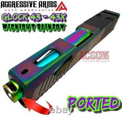 Aggressive Arms Rainbow Pvd Slide Gl0ck 43 43x -rmsc Optic Cut + Ported Barrel