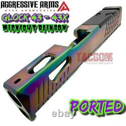 Aggressive Arms Rainbow Pvd Slide Gl0ck 43 43x -rmsc Optic Cut + Ported Barrel