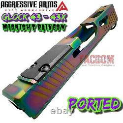Aggressive Arms Rainbow Pvd Slide Gl0ck 43 43x -rmsc Optic Cut + Ported Barrel