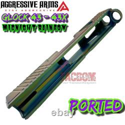 Aggressive Arms Rainbow Pvd Slide Gl0ck 43 43x -rmsc Optic Cut + Ported Barrel