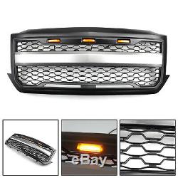 Black Front Grille Grill With Amber Light For 2016-2018 Silverado 1500 Grille US
