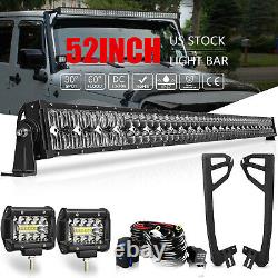 Fit 07-18 Jeep Wrangler JK 5D 52 INCH LED Light Bar+Mounting Bracket+ 2x 4 Pods