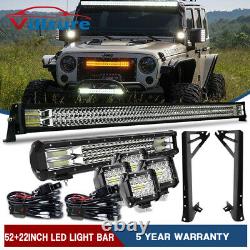 For 07-18 Jeep Wrangler JK Driving 52inch +22 LED Light Bar Combo +4x 4'' Pods