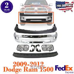 Front Bumper Chrome Kit + Fog Lights with Brackets For 2009-2012 Dodge Ram 1500
