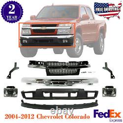 Front Bumper Chrome Kit + Grille + Fog Lights For 2004-2012 Chevrolet Colorado