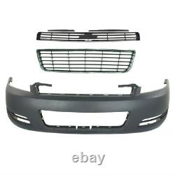 Front Bumper Cover Primed + Upper & Lower Grille For 2006-2011 Chevrolet Impala