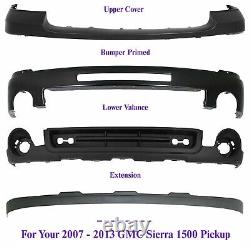 Front Bumper Primed Steel + Upper + Lower Valance For 2007-2013 GMC Sierra 1500