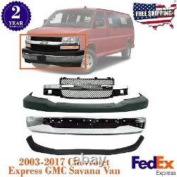 Front Chrome Bumper Kit + Grille For 2003-2017 Chevy Express / GMC Savana Van