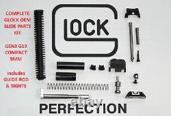 GLOCK OEM GEN3 G19 COMPACT 9mm Complete Slide Upper Parts Kit Guide Rod Sights