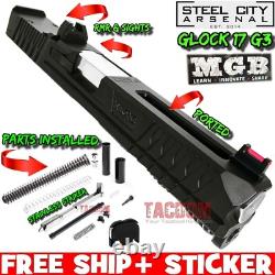 STEEL CITY MGB COMPLETE BLACK RMR SLIDE For GLOCK 17 GEN 3 POLISHD BARREL SIGHTS