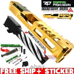 ZAFFIRI COMPLETE SHINY GOLD ZPS. 2 SLIDE For GLOCK 19 GEN 4 SPIRAL BARREL + PARTS