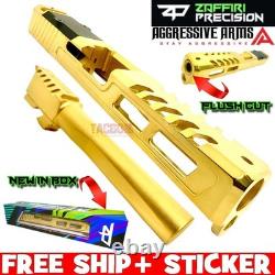ZAFFIRI SHINY GOLD ZPS. 2 RMR SLIDE For GLOCK 17 GEN 3 + RAAZOR FLUSH CUT BARREL