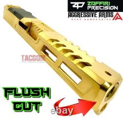 ZAFFIRI SHINY GOLD ZPS. 2 RMR SLIDE For GLOCK 17 GEN 3 + RAAZOR FLUSH CUT BARREL