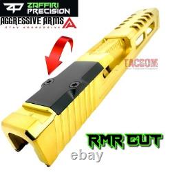ZAFFIRI SHINY GOLD ZPS. 2 RMR SLIDE For GLOCK 17 GEN 3 + RAAZOR FLUSH CUT BARREL