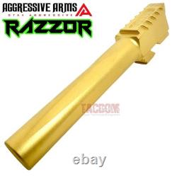 ZAFFIRI SHINY GOLD ZPS. 2 RMR SLIDE For GLOCK 17 GEN 3 + RAAZOR FLUSH CUT BARREL