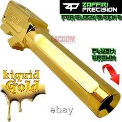 ZAFFIRI ZPS. P BLACK SLIDE For GLOCK 19 GEN 3 WITH SHINY GOLD FLUTED FLUSH BARREL