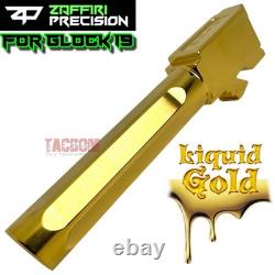 ZAFFIRI ZPS. P BLACK SLIDE For GLOCK 19 GEN 3 WITH SHINY GOLD FLUTED FLUSH BARREL