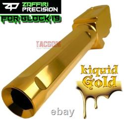 ZAFFIRI ZPS. P BLACK SLIDE For GLOCK 19 GEN 3 WITH SHINY GOLD FLUTED FLUSH BARREL